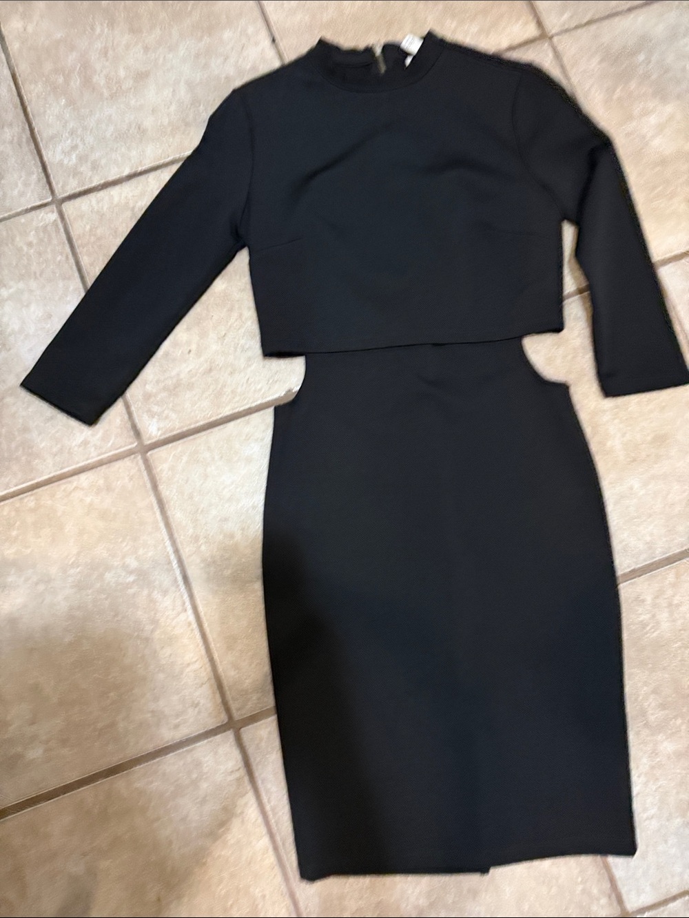 Forever 21 Black Long Sleeve Cutout Midi Dress